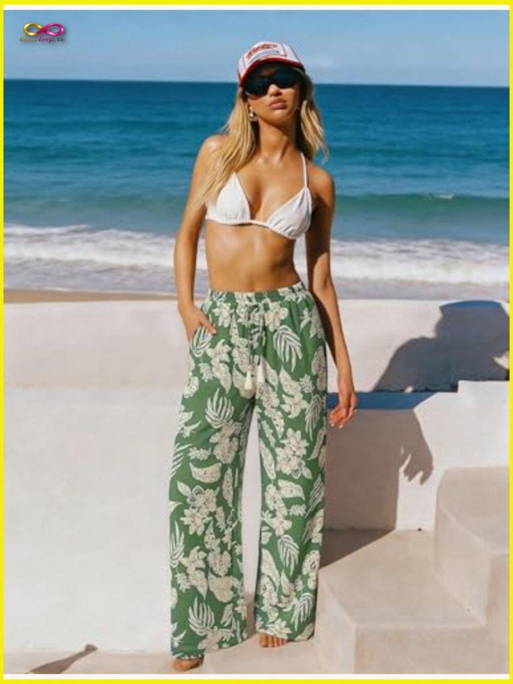 Wide Leg Palazzo Pants High Waisted Drawstring Loose Flowy Trousers with Pockets - Picture 2 of 7